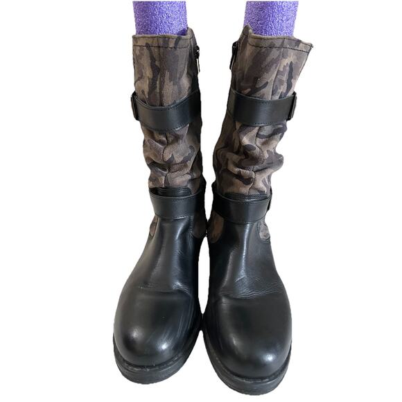 Eric Michael Womens Leather Camouflage Print Boots Black Sz 41 EU 9.5-10 US - Picture 1 of 8
